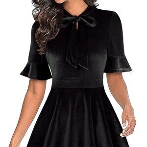 Women's Ruffle Sleeve Black Velvet Dress